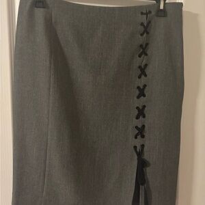 Nine West Classic Gray Pencil Skirt with Side Lace-Up Detail